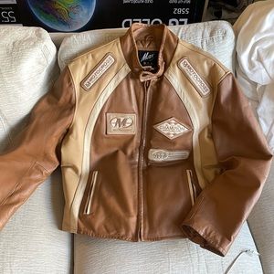 Men’s Max U.S.A beige and brown motorcross leather jacket